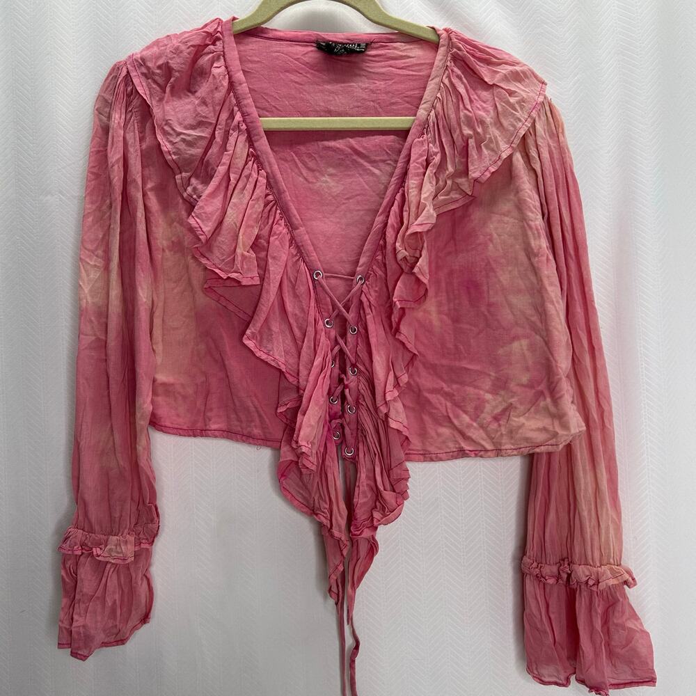 Symbol pink crop top lace up ruffle medium boho fairy renfair pirate feminine